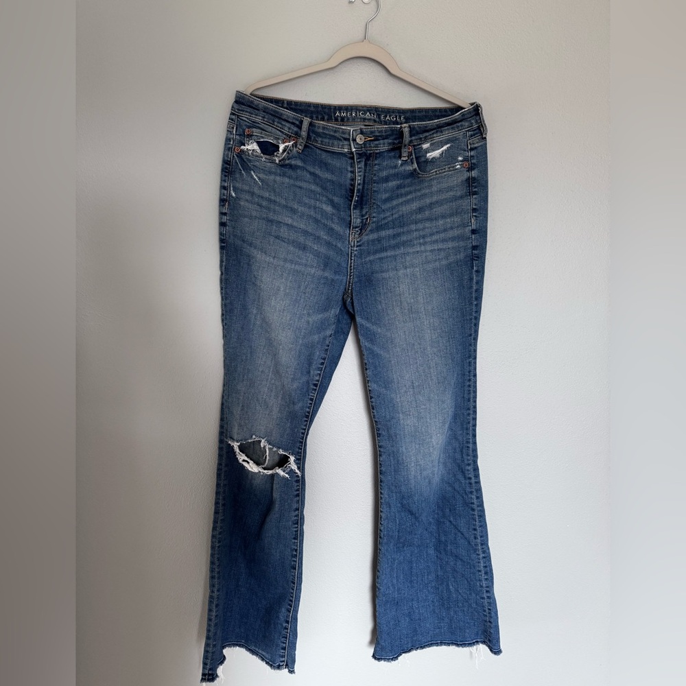 American Eagle Outfitters Women's Ripped Super High-Waisted Flare Jean